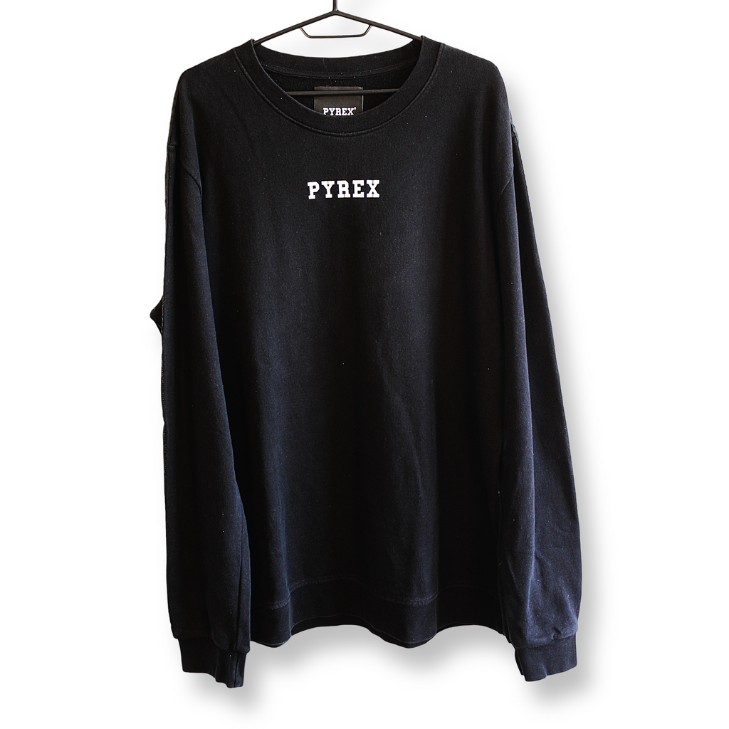 PYREX ORIGINAL Men's Crewneck Sweatshirt - Black Satin Sleeve Panels | Size XXL