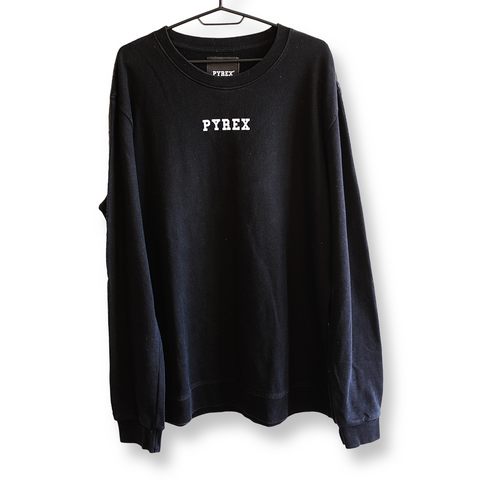 PYREX ORIGINAL Men's Crewneck Sweatshirt - Black Satin Sleeve Panels | Size XXL