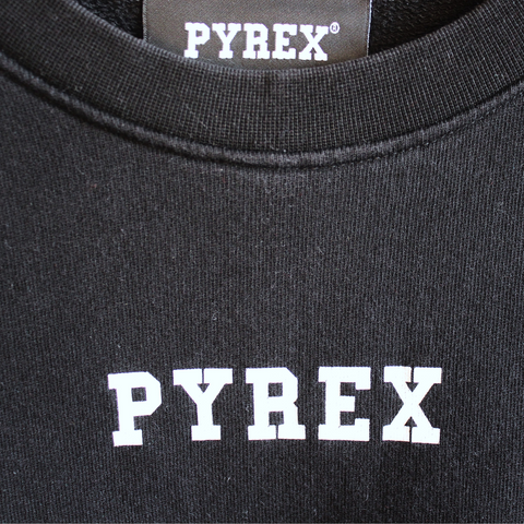 PYREX ORIGINAL Men's Crewneck Sweatshirt - Black Satin Sleeve Panels | Size XXL