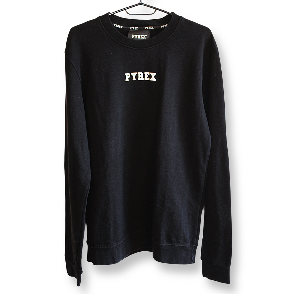 PYREX ORIGINAL Men's Crewneck Sweatshirt - Black Vertical Back Logo Stripe | Size L