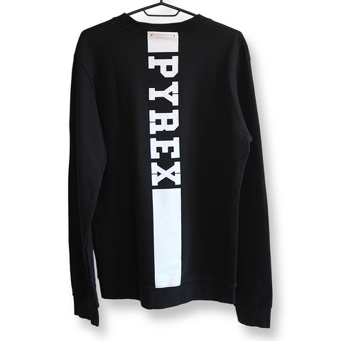 PYREX ORIGINAL Men's Crewneck Sweatshirt - Black Vertical Back Logo Stripe | Size L