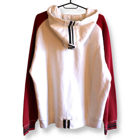 Y2K Vintage Nike Raglan Hoodie - White Red Spellout Hood Stripe | Size L