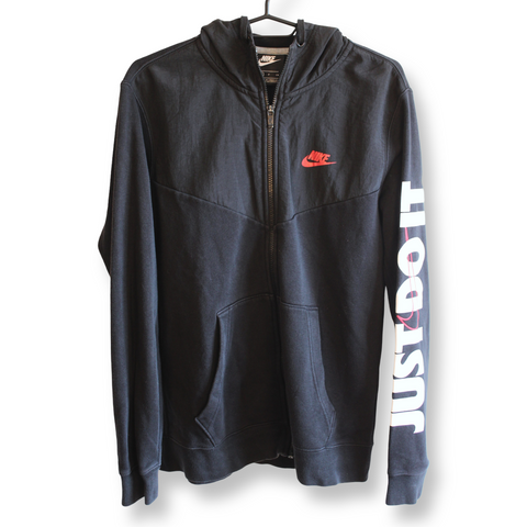 Y2K Nike Just Do It JDI Zip Up Hoodie Black Sleeve Print Graphic | Size S