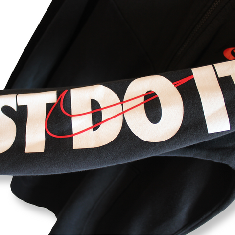 Y2K Nike Just Do It JDI Zip Up Hoodie Black Sleeve Print Graphic | Size S