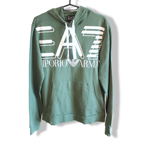 EA7 Emporio Armani Hoodie Green Oversized Spellout Graphic Mens | Size XS