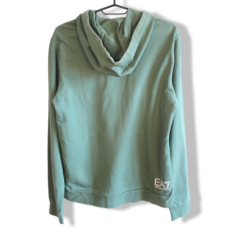 EA7 Emporio Armani Hoodie Green Oversized Spellout Graphic Mens | Size XS
