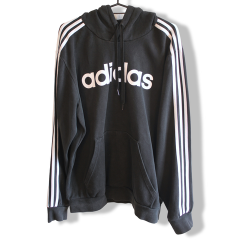 Adidas Contemporary 3-Stripes Linear Logo Pullover Hoodie - Black & White | Size L