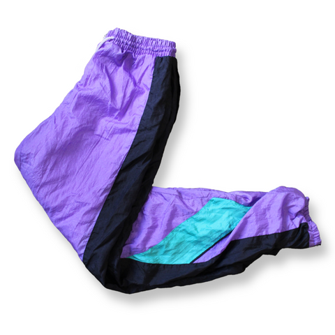 Rare Vintage Trackpants Shiny Purple/Black/Turquoise | Size S